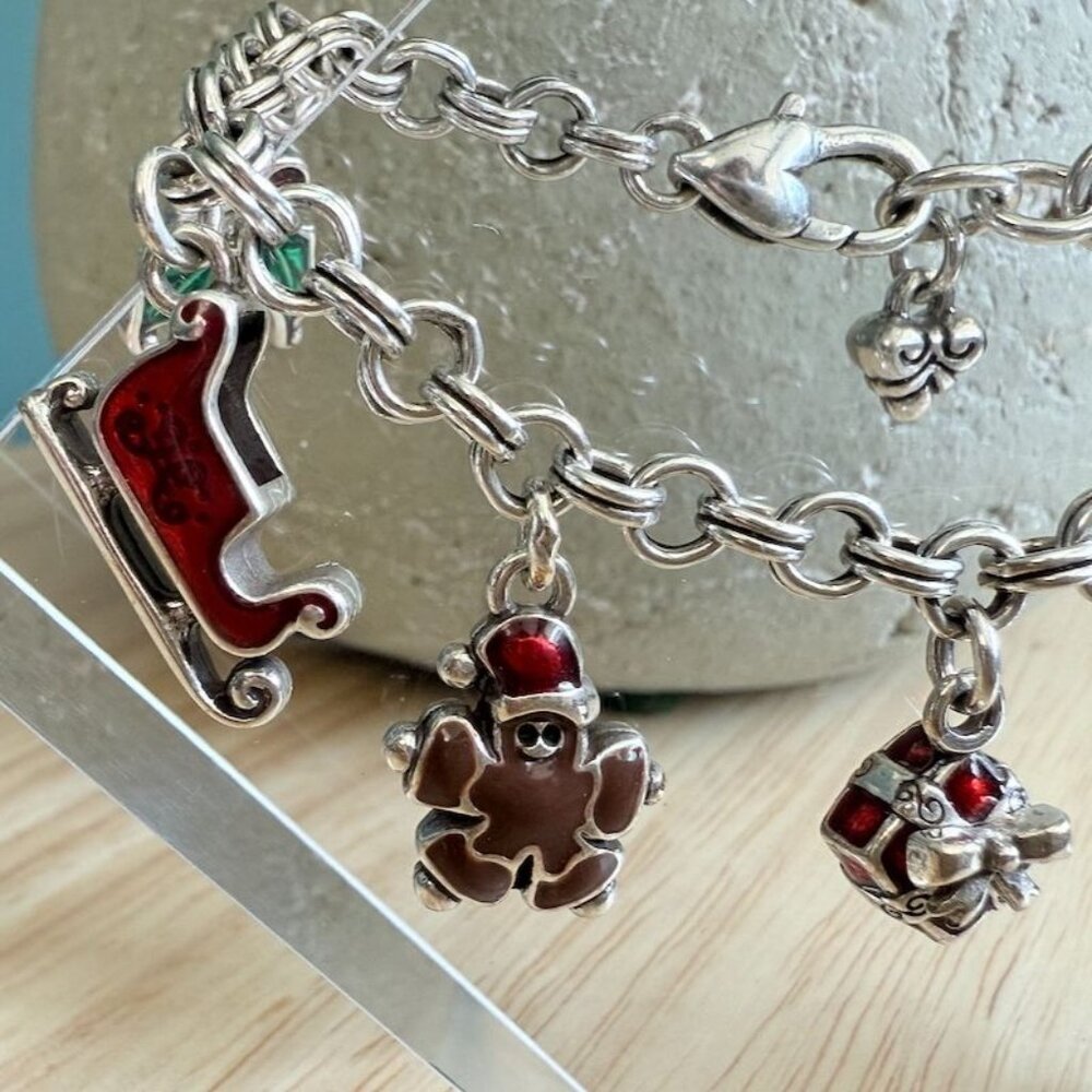Brighton Christmas Charm Bracelet Silver Tone w Enamel - Picture 3 of 10